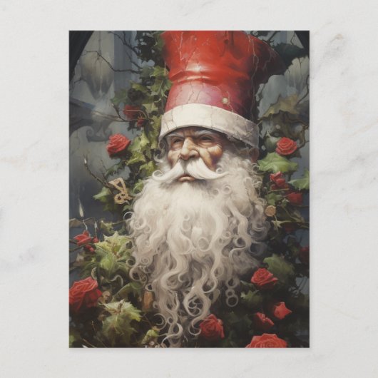Christmas Gnome in a Rose Bush ポストカード (正面)