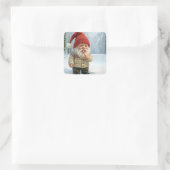 Christmas Gnome In Snowflakes With Candy Cane スクエアシール (バッグ)