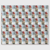 Christmas Gnome In Snowflakes With Candy Cane ラッピングペーパー (フラット)