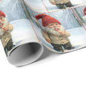 Christmas Gnome In Snowflakes With Candy Cane ラッピングペーパー (ロールコーナー)