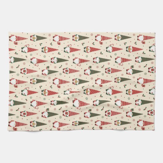 Christmas Gnome Party Pattern キッチンタオル (横)
