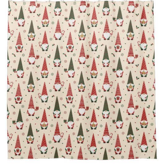 Christmas Gnome Party Pattern シャワーカーテン (正面)