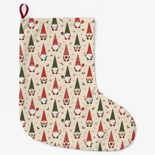 Christmas Gnome Party Pattern ラージクリスマスストッキング (正面)