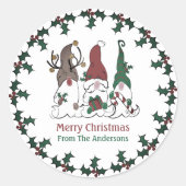 Christmas Gnome Santa Elf Reindeer Festive Xmas ラウンドシール (正面)