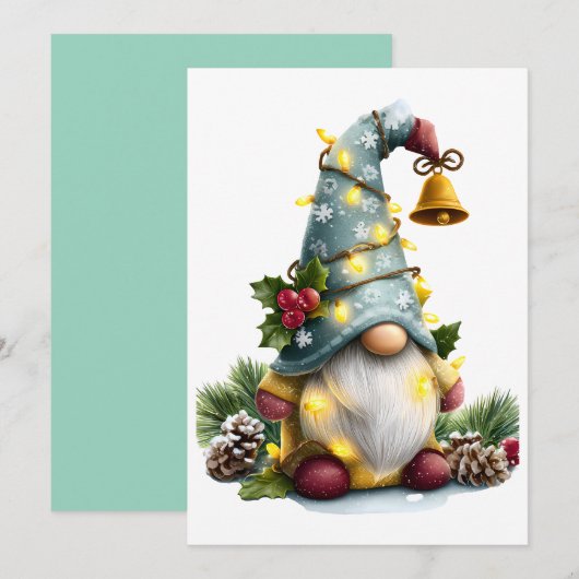 Christmas Gnome - Whimsical Gnome with Lights シーズンカード (正面/裏面)