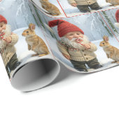 Christmas Gnome With a Candy Cane In Snowy Forest ラッピングペーパー (ロールコーナー)