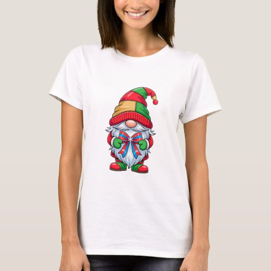 Christmas Gnome with Bow Colorful Holiday  Tシャツ (正面)
