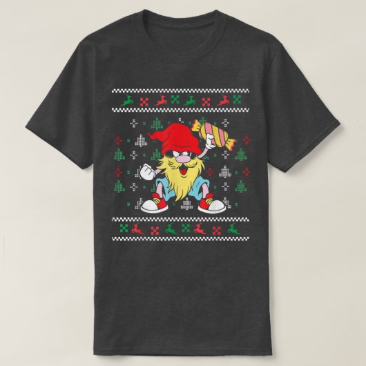 Christmas gnome with candy canes design funny ugly tシャツ (デザイン正面)