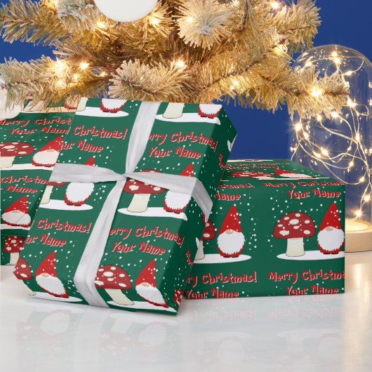 Christmas gnome with red mushroom custom Holiday ラッピングペーパー (クリスマス)