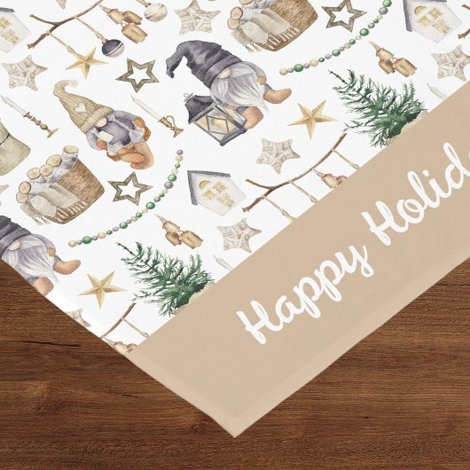 Christmas gnomes nordic farmhouse style beige ショートテーブルランナー
