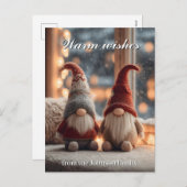 Christmas Gnomes on Window Sill with Custom Text シーズンポストカード (正面/裏面)