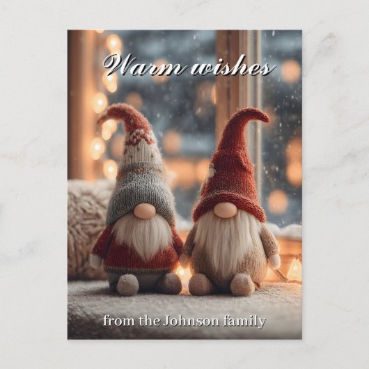 Christmas Gnomes on Window Sill with Custom Text シーズンポストカード (正面)