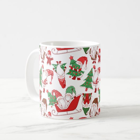 Christmas Gnomes & Sleighs All-Over Pattern コーヒーマグカップ (正面左)
