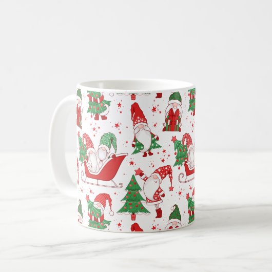 Christmas Gnomes & Trees All-Over Pattern コーヒーマグカップ (正面左)