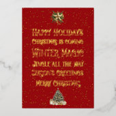 Christmas Gold and Red Word Art Gold 箔シーズンカード (正面)