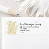 Christmas Gold Black Botanical Return Address ラベル (インサイチュ)