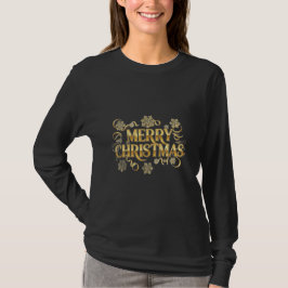 Christmas Gold Glitter Snowflakes Script Tシャツ