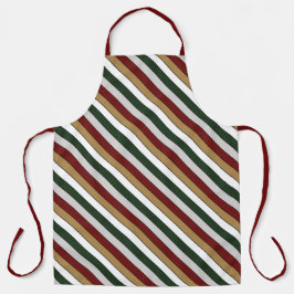 Christmas Gold Green Red Silver And White Stripes  エプロン