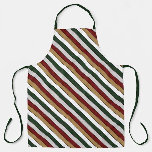 Christmas Gold Green Red Silver And White Stripes  エプロン (正面)