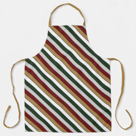 Christmas Gold Green Red Silver And White Stripes  エプロン