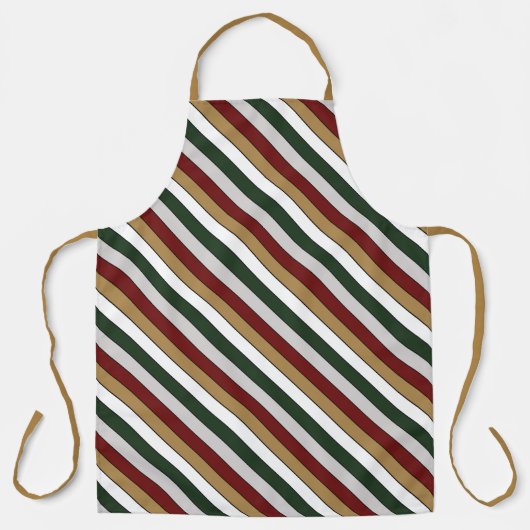 Christmas Gold Green Red Silver And White Stripes  エプロン (正面)