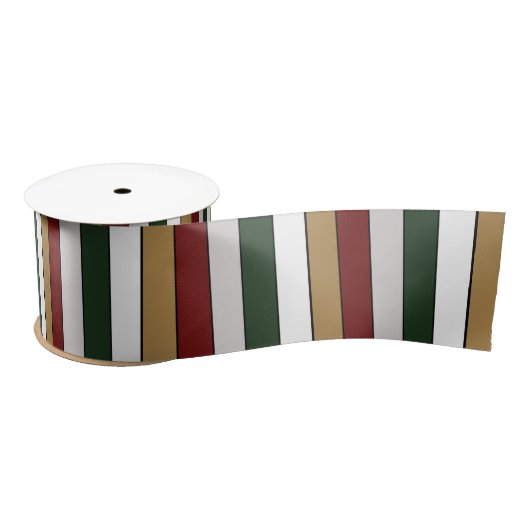 Christmas Gold Green Red Silver And White Stripes  サテンリボン (リール)