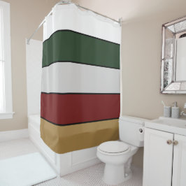 Christmas Gold Green Red Silver And White Stripes  シャワーカーテン