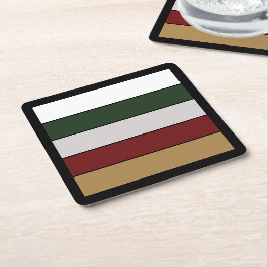 Christmas Gold Green Red Silver And White Stripes  スクエアペーパーコースター (アングル)