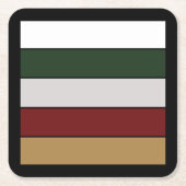 Christmas Gold Green Red Silver And White Stripes  スクエアペーパーコースター (正面)