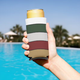 Christmas Gold Green Red Silver And White Stripes スリム缶クーラー