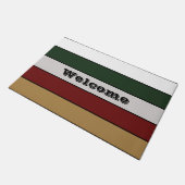 Christmas Gold Green Red Silver And White Stripes  ドアマット (アングル)