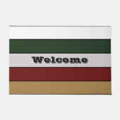 Christmas Gold Green Red Silver And White Stripes  ドアマット (正面)