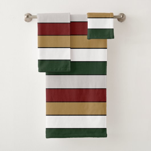 Christmas Gold Green Red Silver And White Stripes  バスタオルセット (インサイチュ)