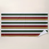 Christmas Gold Green Red Silver And White Stripes  ビーチタオル (正面)