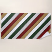 Christmas Gold Green Red Silver And White Stripes  ビーチタオル (正面)