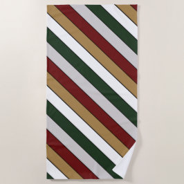 Christmas Gold Green Red Silver And White Stripes  ビーチタオル