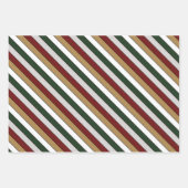 Christmas Gold Green Red Silver And White Stripes  ラッピングペーパーシート (正面2)