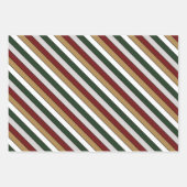 Christmas Gold Green Red Silver And White Stripes  ラッピングペーパーシート (正面)