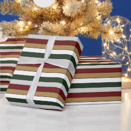 Christmas Gold Green Red Silver And White Stripes  ラッピングペーパー