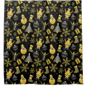 Christmas Gold Santa Snowman Stocking Gift Pattern シャワーカーテン (正面)