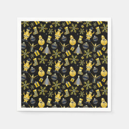 Christmas Gold Santa Snowman Stocking Gift Pattern スタンダードカクテルナプキン