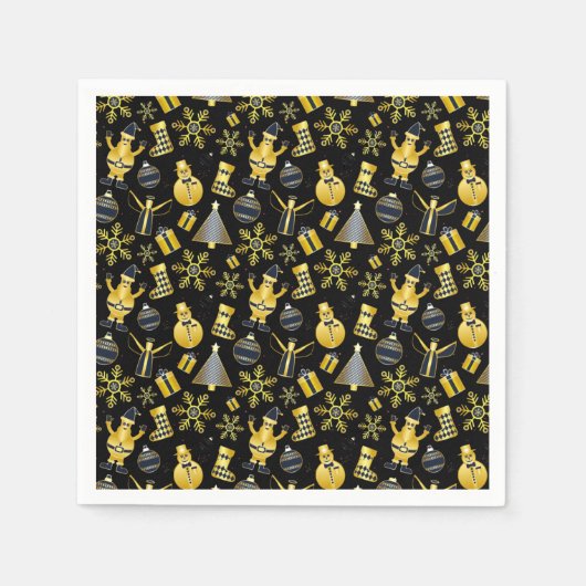Christmas Gold Santa Snowman Stocking Gift Pattern スタンダードカクテルナプキン (正面)
