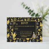 Christmas Gold Santa Snowman Stocking Gift Pattern 出欠カード (スタンド正面)