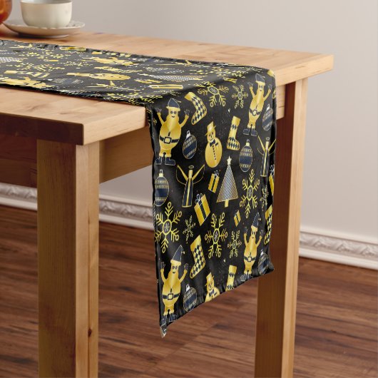 Christmas Gold Santa Snowman Stocking Pattern ショートテーブルランナー (インサイチュ)