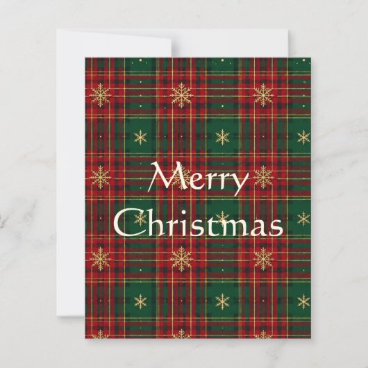 Christmas Gold Snowflake Tartan Plaid Holiday Card (正面)