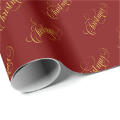 Christmas Gold Typography Pattern Red ラッピングペーパー (ロールコーナー)