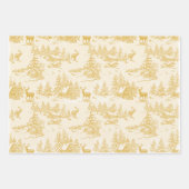 Christmas Gold Wrapping Paper Flat Sheet Set of 3 ラッピングペーパーシート (正面)