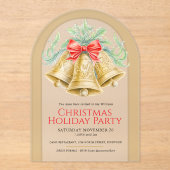 Christmas golden bells and red bow アクリル招待状 (正面)