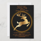 Christmas Golden Reindeer Black Holidays Party 招待状 (正面)