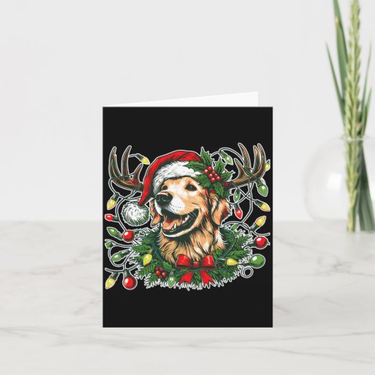 Christmas Golden Retriever Antlers Santa Hat Long  カード (正面)